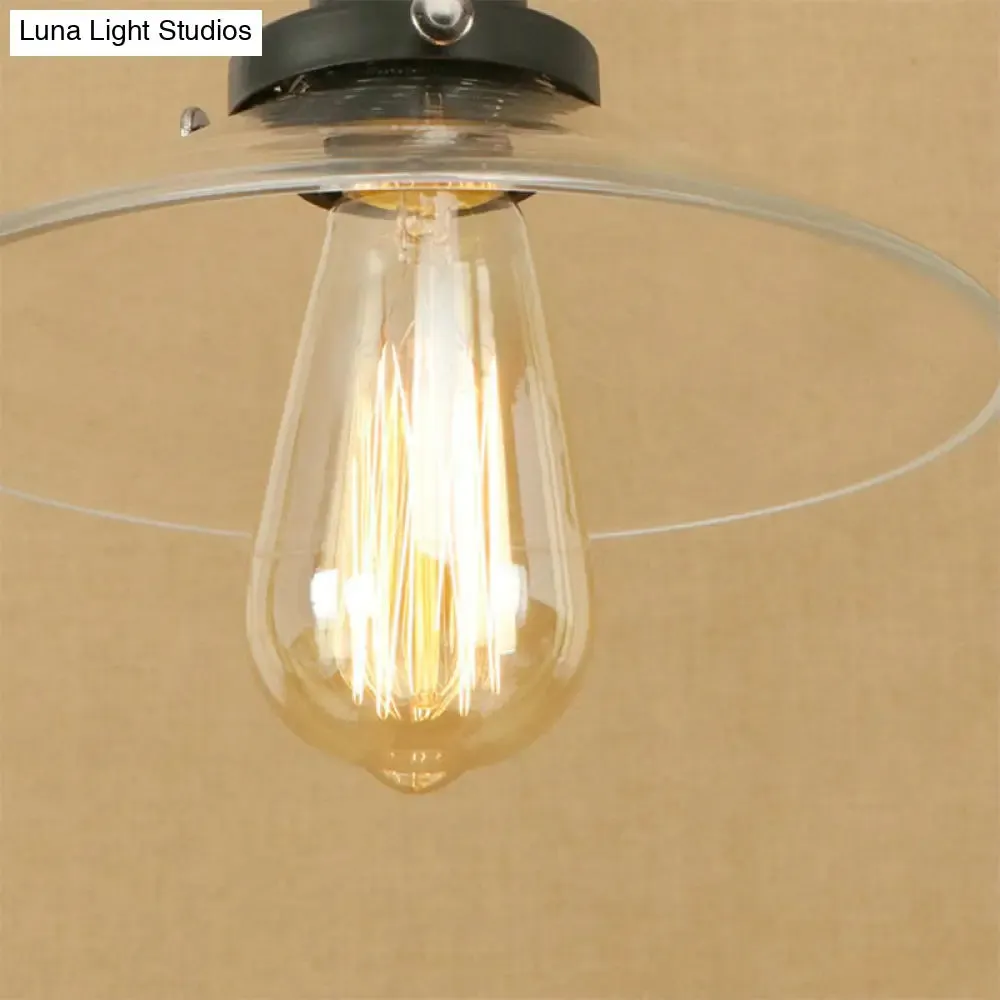 Industrial Clear Glass Pendant Lamp with Cone Shade - Black/Rust/Copper Finish - Living Room Hanging Light Fixture