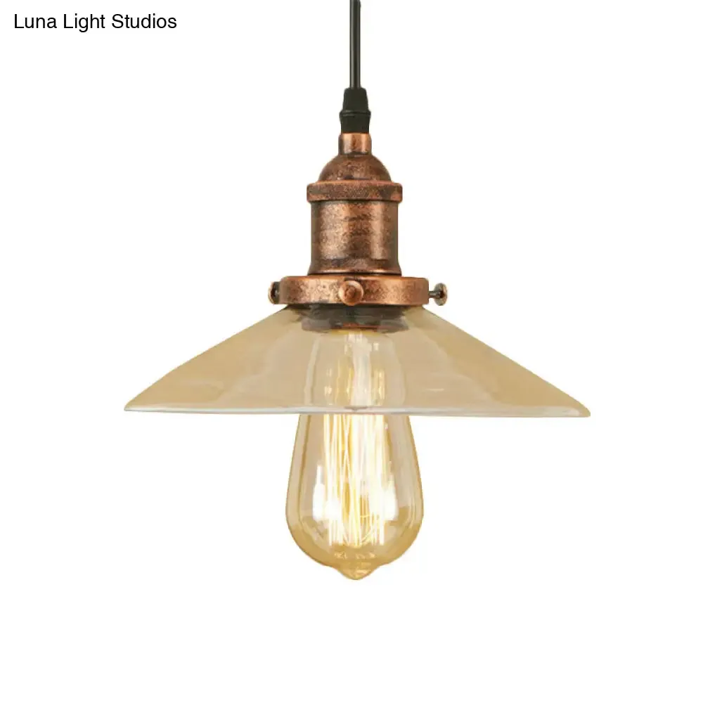 Industrial Clear Glass Pendant Lamp with Cone Shade - Black/Rust/Copper Finish - Living Room Hanging Light Fixture