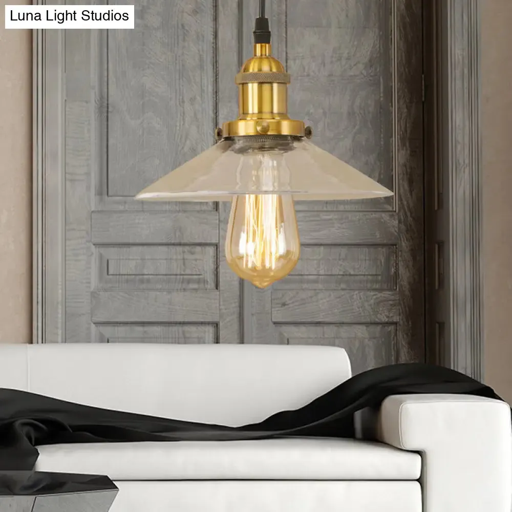 Industrial Clear Glass Pendant Lamp with Cone Shade - Black/Rust/Copper Finish - Living Room Hanging Light Fixture