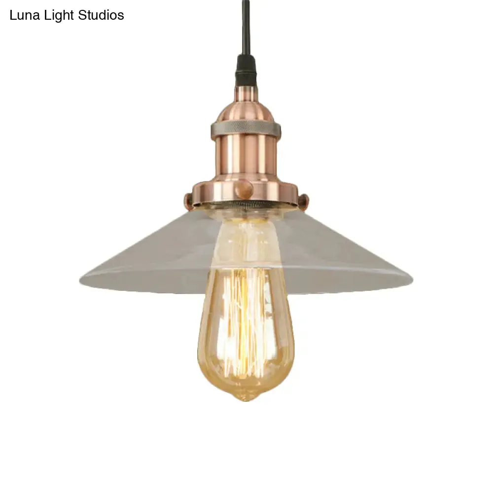 Industrial Clear Glass Pendant Lamp with Cone Shade - Black/Rust/Copper Finish - Living Room Hanging Light Fixture