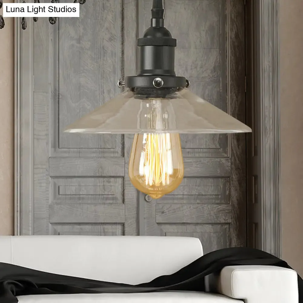 Industrial Clear Glass Pendant Lamp with Cone Shade - Black/Rust/Copper Finish - Living Room Hanging Light Fixture