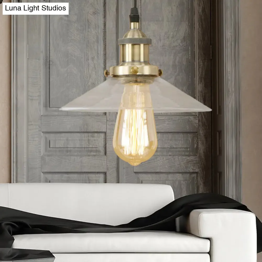 Industrial Clear Glass Pendant Lamp with Cone Shade - Black/Rust/Copper Finish - Living Room Hanging Light Fixture