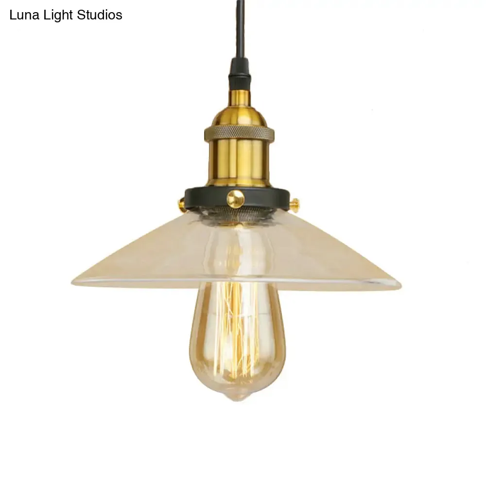 Industrial Clear Glass Pendant Lamp with Cone Shade - Black/Rust/Copper Finish - Living Room Hanging Light Fixture