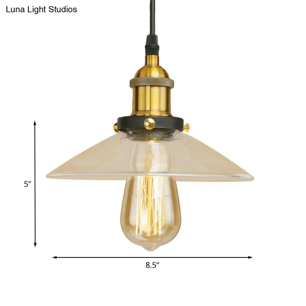 Industrial Clear Glass Pendant Lamp with Cone Shade - Black/Rust/Copper Finish - Living Room Hanging Light Fixture