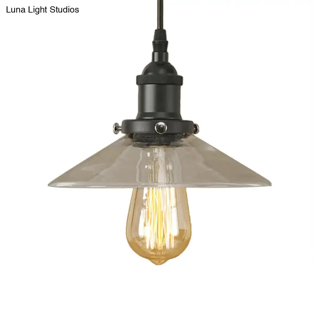 Industrial Clear Glass Pendant Lamp with Cone Shade - Black/Rust/Copper Finish - Living Room Hanging Light Fixture