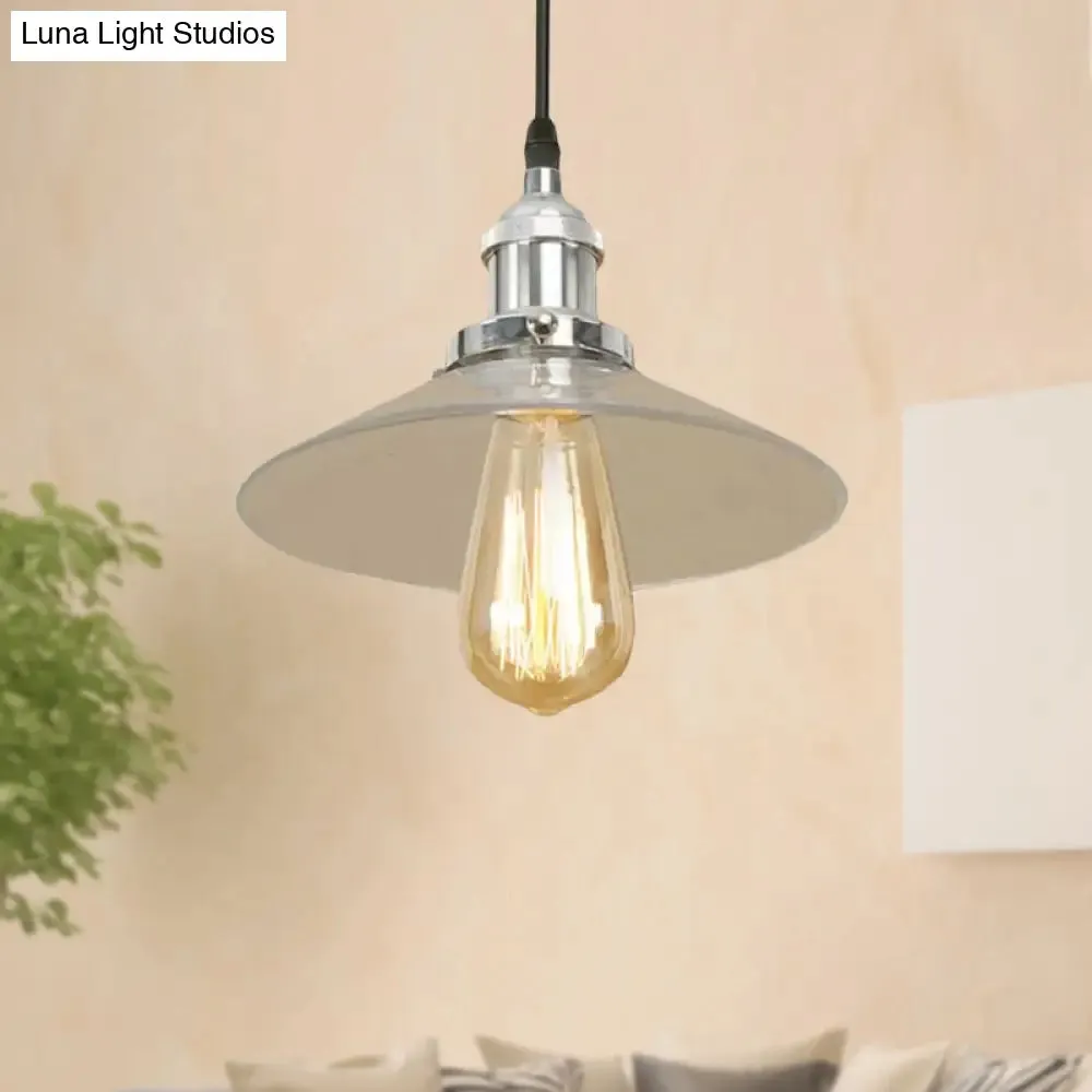 Industrial Clear Glass Pendant Lamp with Cone Shade - Black/Rust/Copper Finish - Living Room Hanging Light Fixture