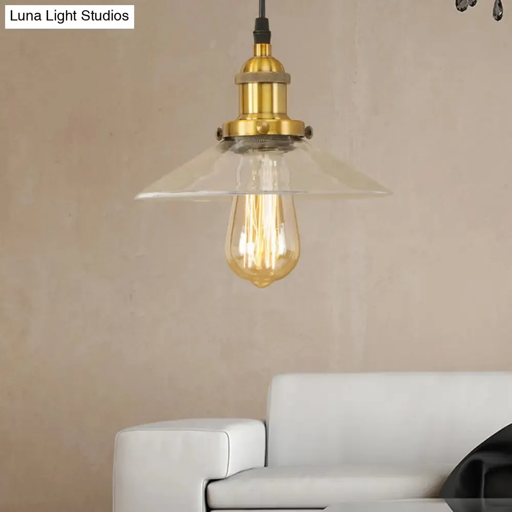 Industrial Clear Glass Pendant Lamp with Cone Shade - Black/Rust/Copper Finish - Living Room Hanging Light Fixture