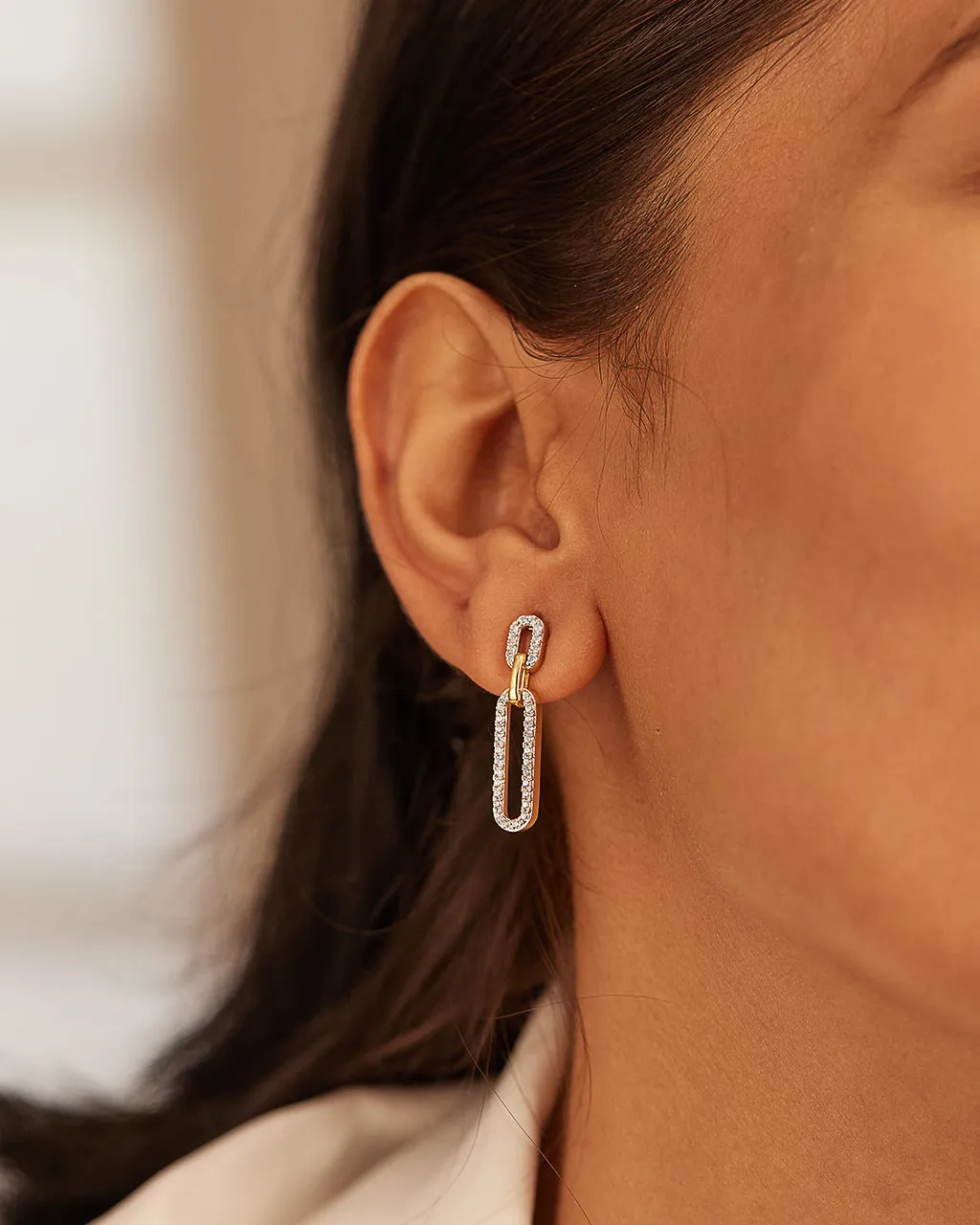 Interlinked Paperclip Diamond Drop Earrings