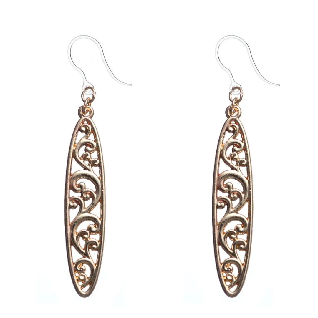 Intricate Metallic Drop Earrings Dangles Hypoallergenic Earrings for Sensitive Ears Made with Plastic Posts