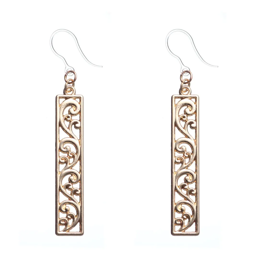 Intricate Metallic Drop Earrings Dangles Hypoallergenic Earrings for Sensitive Ears Made with Plastic Posts