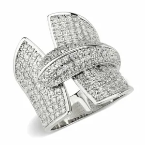 Jewellery Kingdom Ladies CZ Cocktail Statement Pave Cubic Zirconia Big Rhodium Ring (Silver)