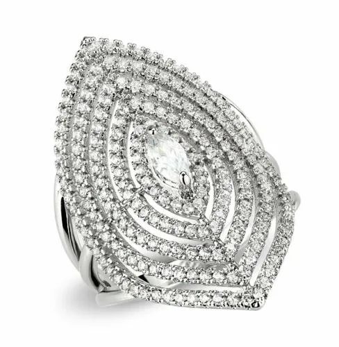 Jewellery Kingdom Ladies Marquise Cocktail Statement Simulated Diamonds Rhodium Ring (Silver)