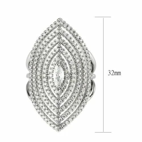 Jewellery Kingdom Ladies Marquise Cocktail Statement Simulated Diamonds Rhodium Ring (Silver)