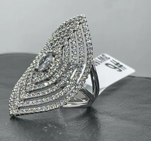 Jewellery Kingdom Ladies Marquise Cocktail Statement Simulated Diamonds Rhodium Ring (Silver)