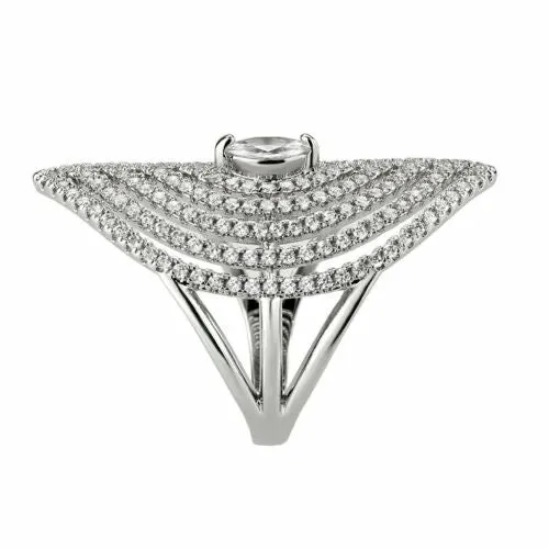 Jewellery Kingdom Ladies Marquise Cocktail Statement Simulated Diamonds Rhodium Ring (Silver)