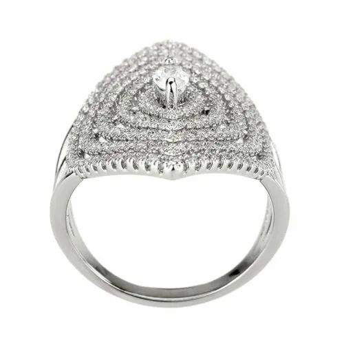 Jewellery Kingdom Ladies Marquise Cocktail Statement Simulated Diamonds Rhodium Ring (Silver)