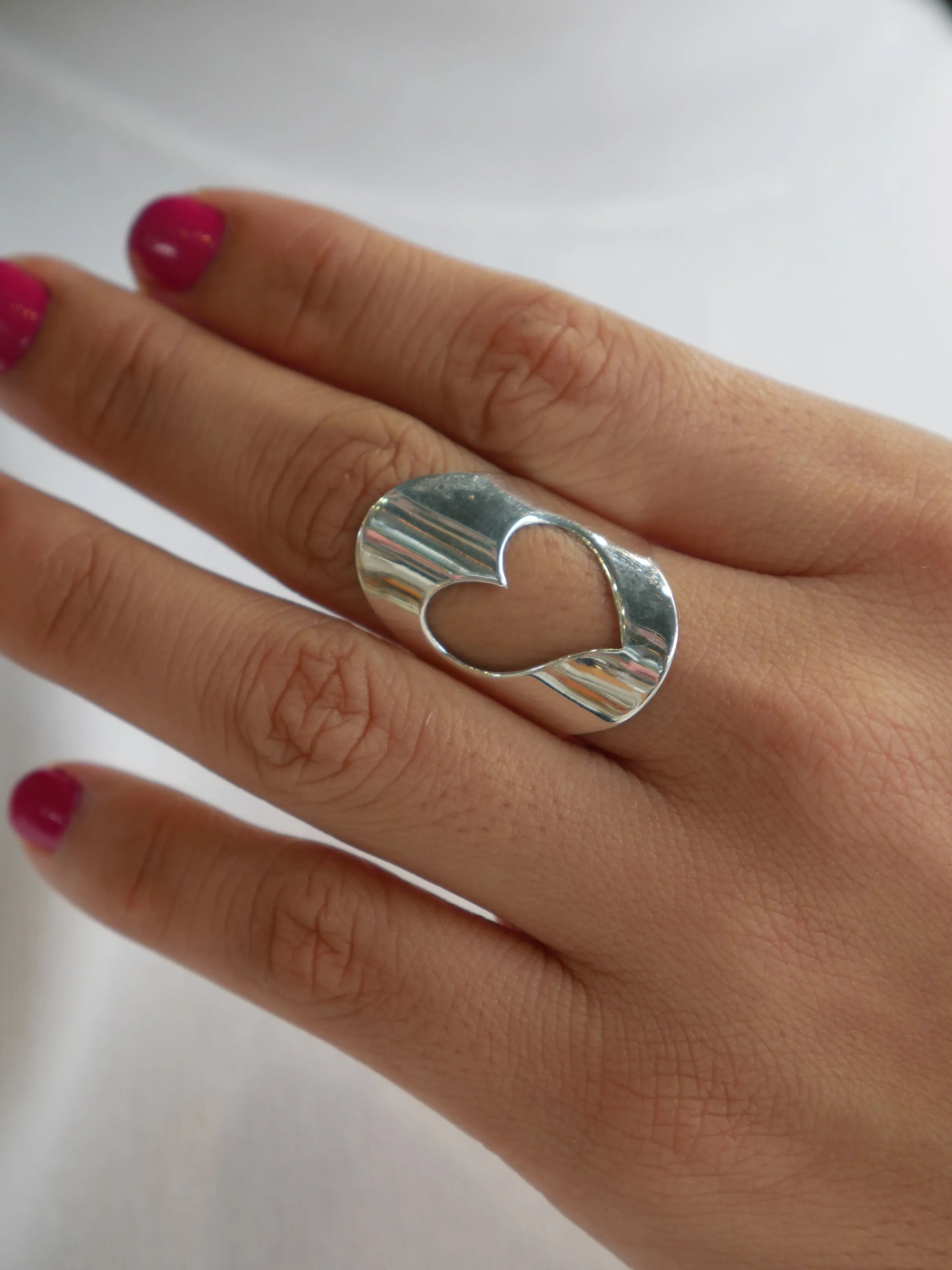 KESLEY Heart Shaped Ring 925 Sterling Silver Open Heart Shape Outline Chunky Silver Statement Rings