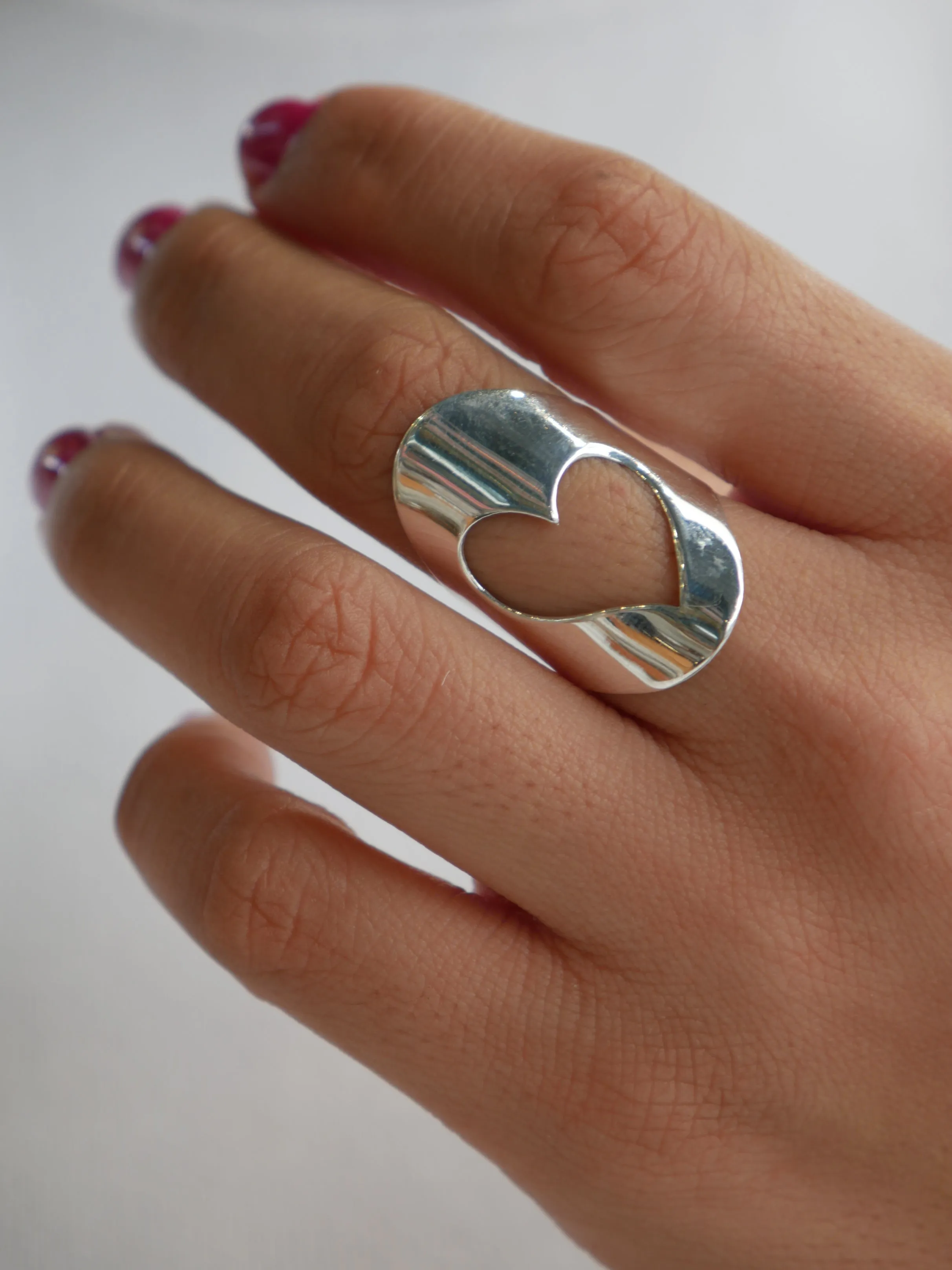 KESLEY Heart Shaped Ring 925 Sterling Silver Open Heart Shape Outline Chunky Silver Statement Rings