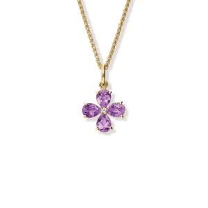 Klover Medium Flower Necklace Pendant Yellow Gold - Amethyst & Diamond