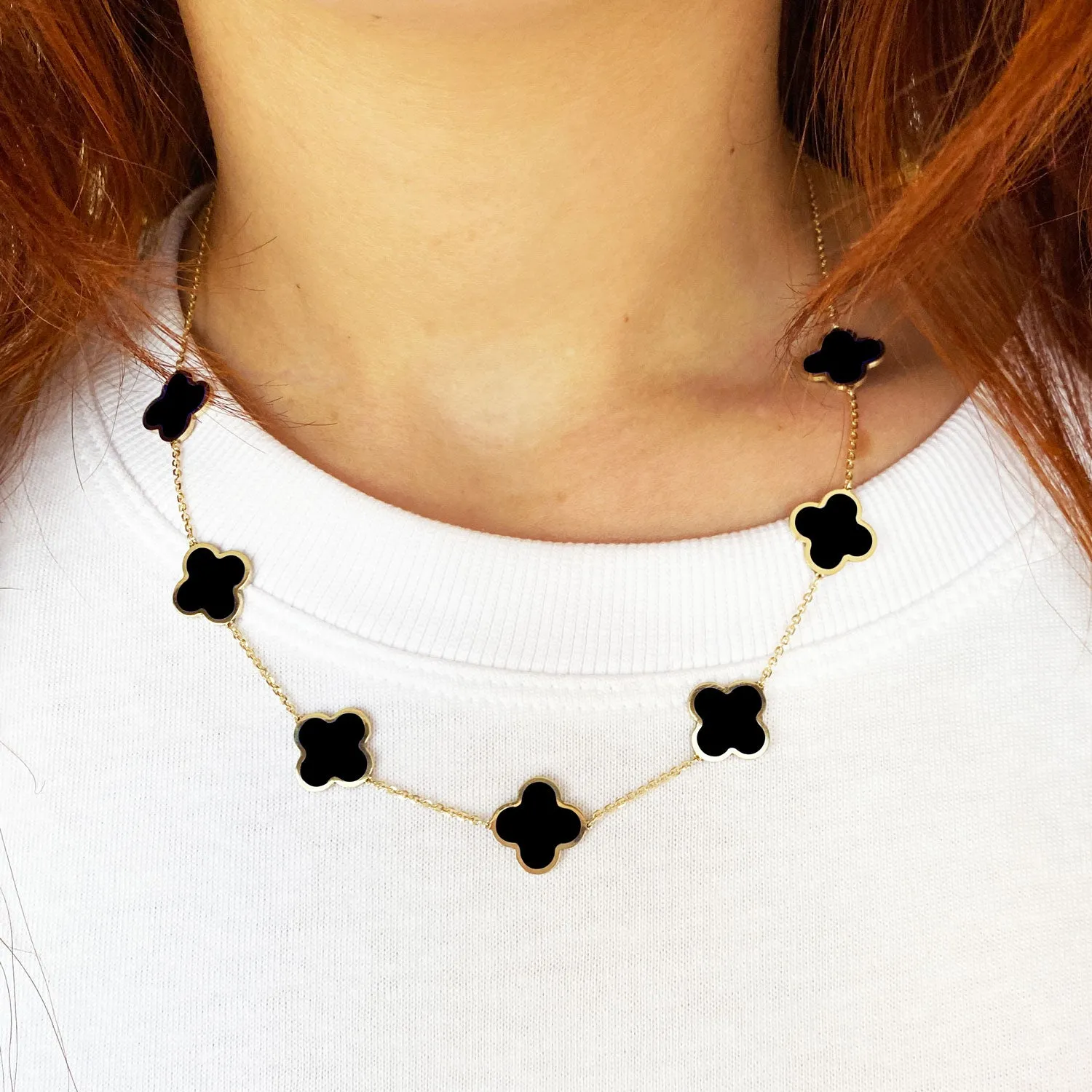 Large Onyx Clover Necklace