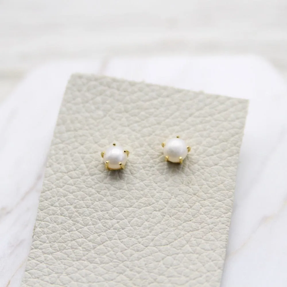 Large Prong Set Fresh Water Pearl Stud - Gold Vermeil