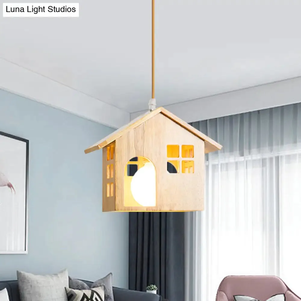 Lodge Style Rubber Wood Drop Pendant Light with 1 Bulb - Perfect for Dining Table