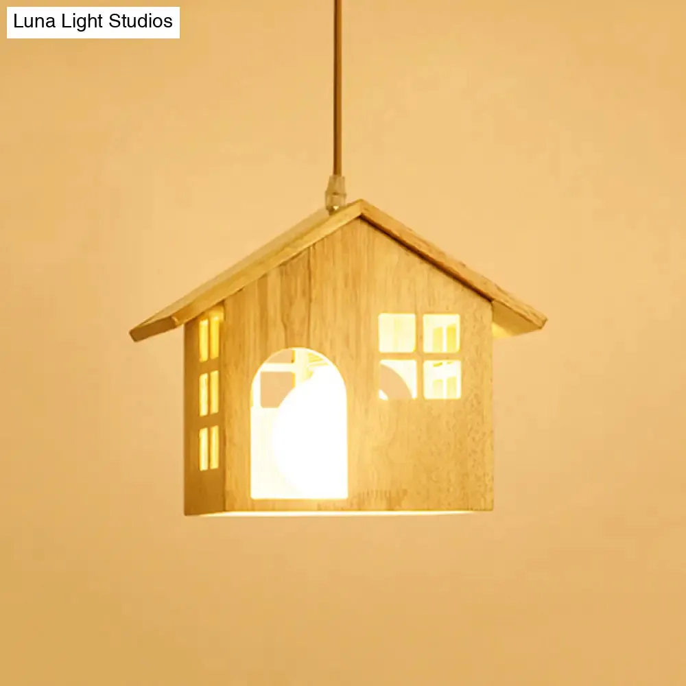 Lodge Style Rubber Wood Drop Pendant Light with 1 Bulb - Perfect for Dining Table