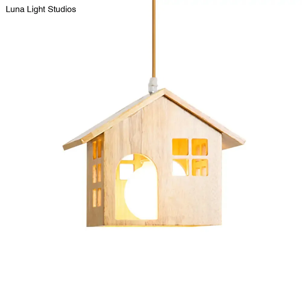 Lodge Style Rubber Wood Drop Pendant Light with 1 Bulb - Perfect for Dining Table