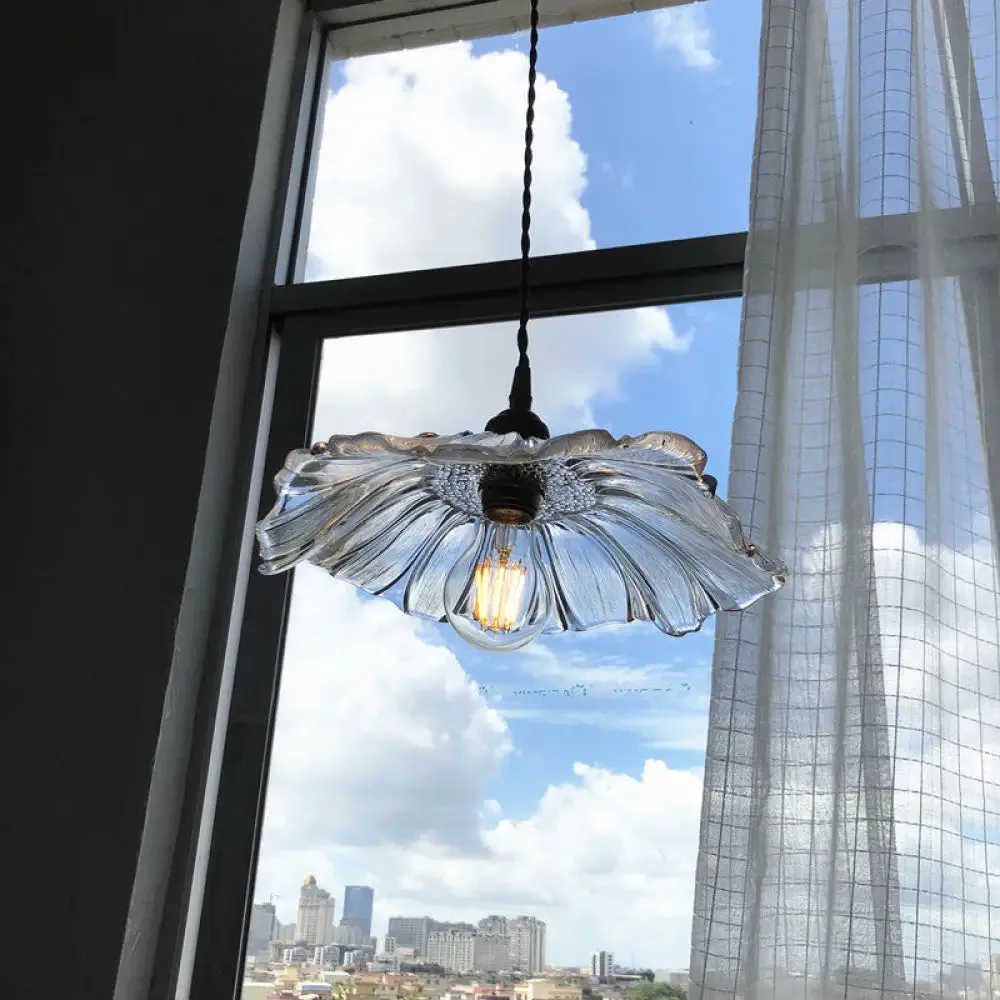 Lotus Leaf Pendant Light - Modern Style, Transparent Glass, 1-Light Hanging Lamp for Balcony