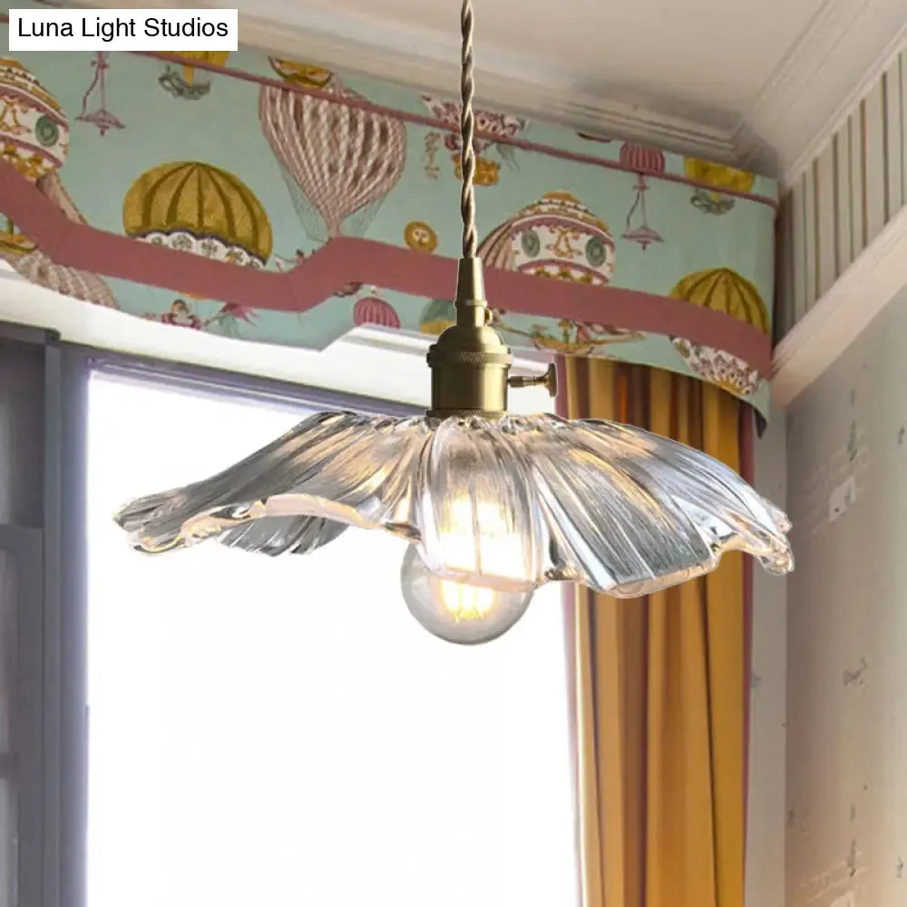 Lotus Leaf Pendant Light - Modern Style, Transparent Glass, 1-Light Hanging Lamp for Balcony