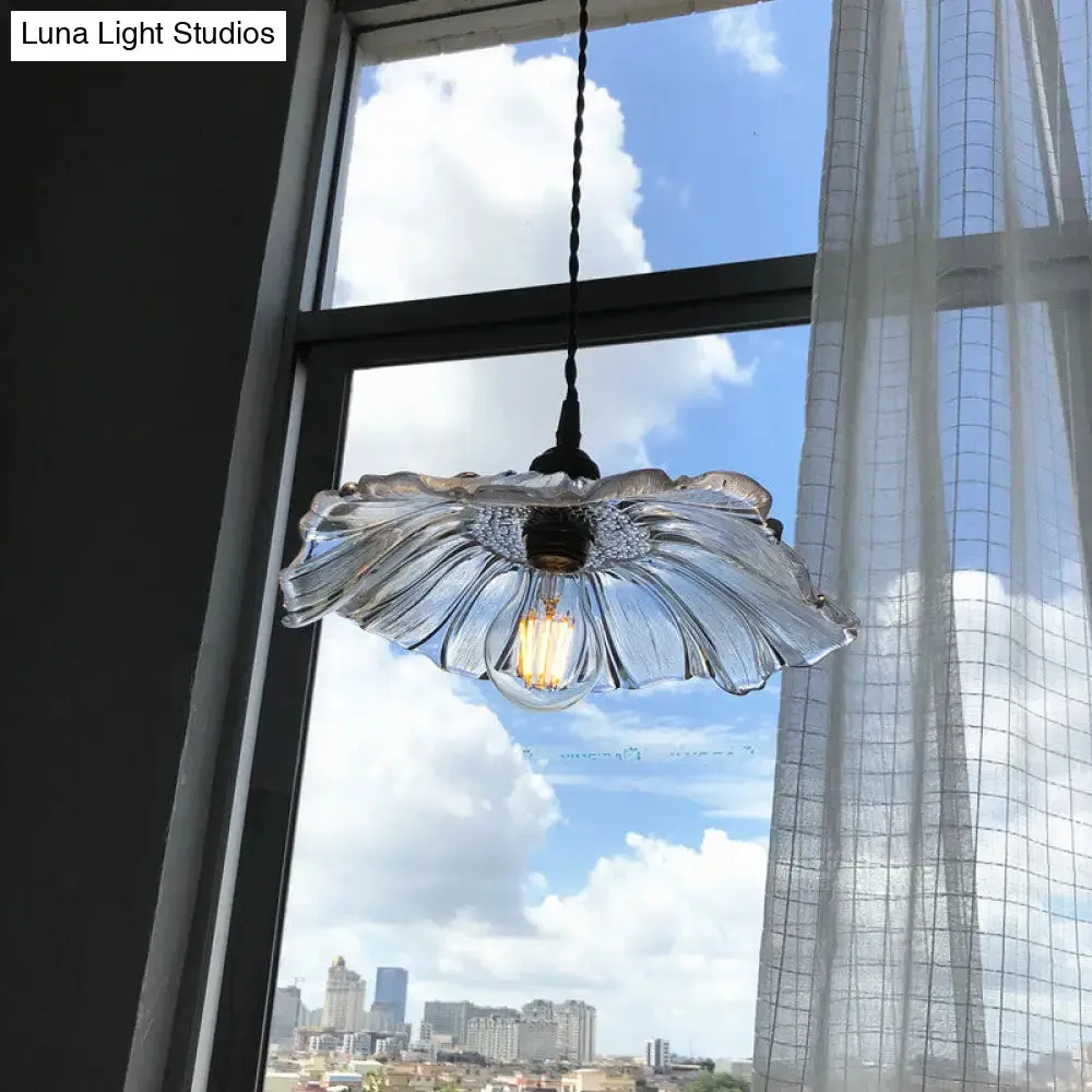 Lotus Leaf Pendant Light - Modern Style, Transparent Glass, 1-Light Hanging Lamp for Balcony