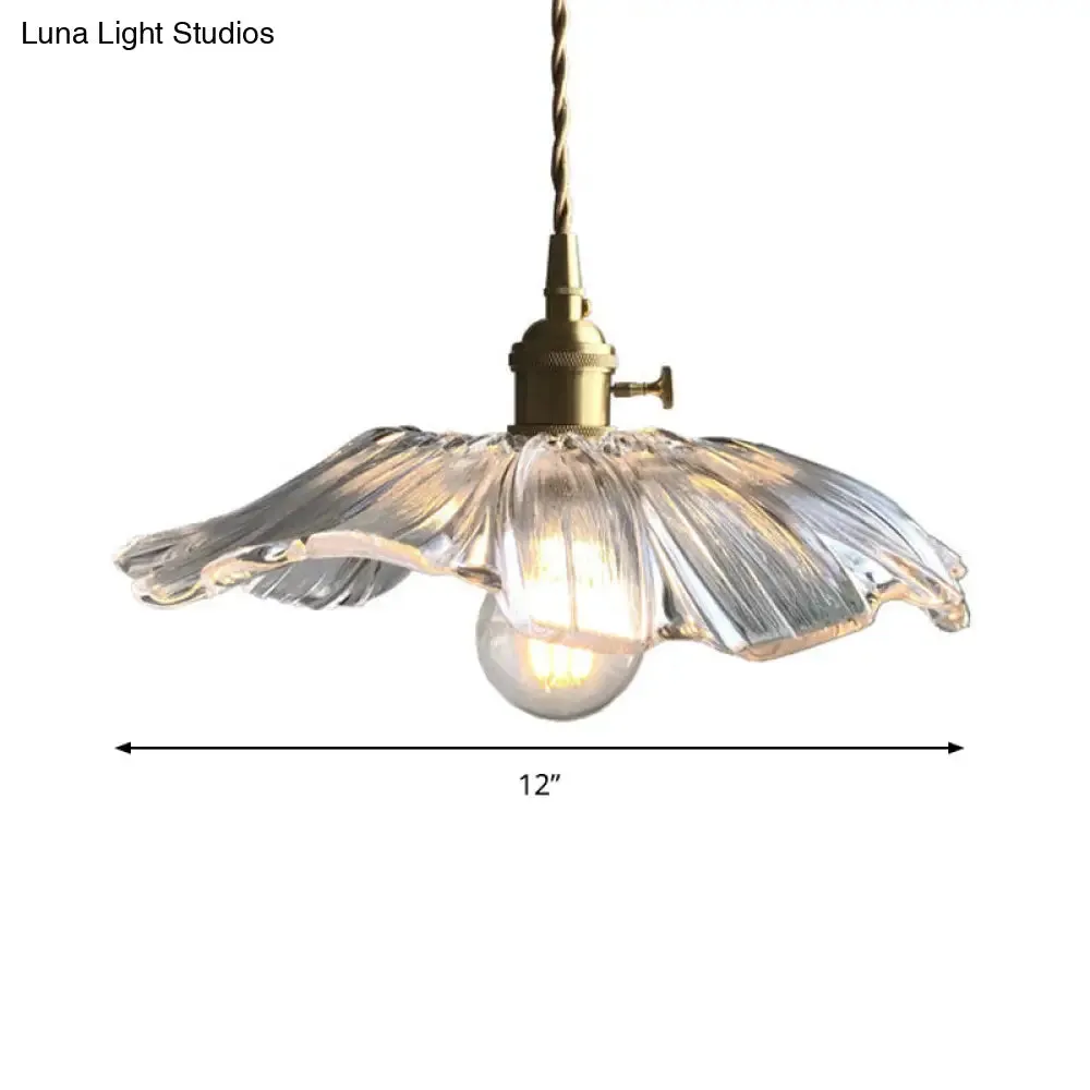 Lotus Leaf Pendant Light - Modern Style, Transparent Glass, 1-Light Hanging Lamp for Balcony