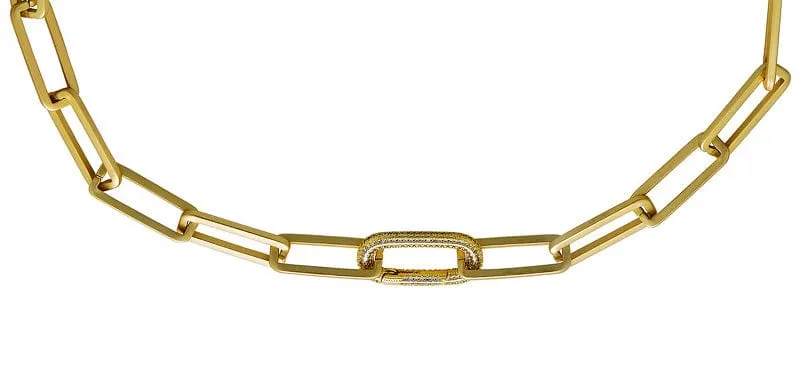 Matte Gold Chunky Rectangle Paperclip Necklace