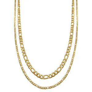 Men's Tarnish Resistant 14k Gold Plated Figaro Chain Set