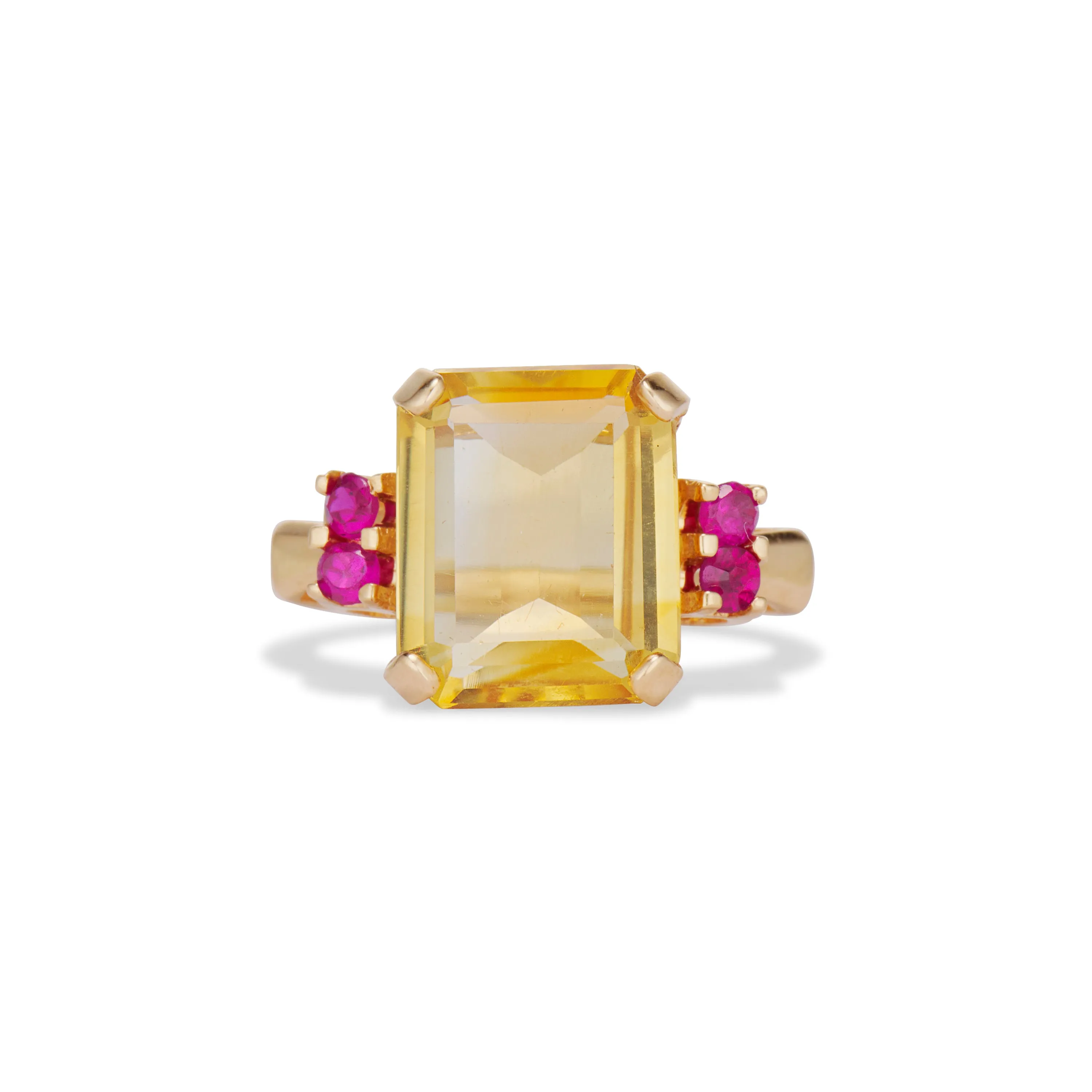 Mid Century Citrine and Ruby Ring