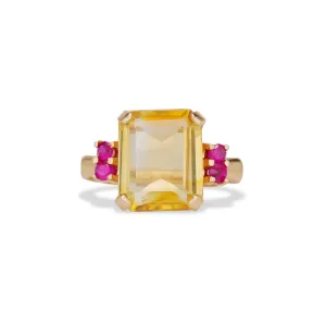 Mid Century Citrine and Ruby Ring