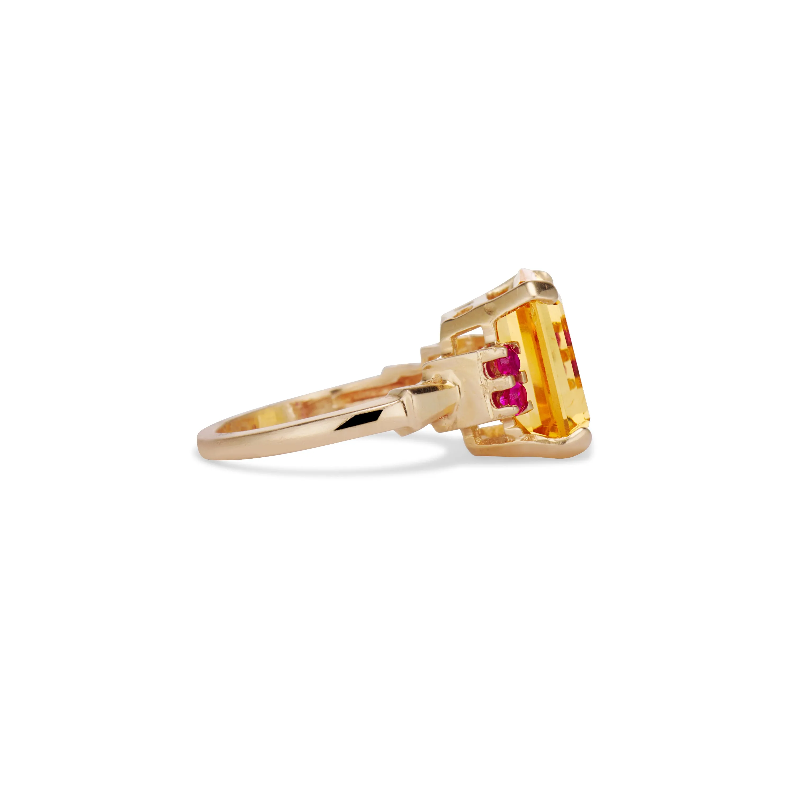 Mid Century Citrine and Ruby Ring