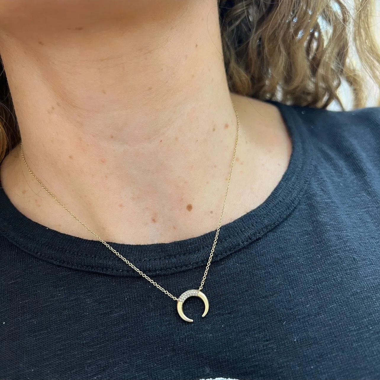 Mini Horn Half with Diamonds Necklace