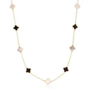 Mini Mother of Pearl and Onyx Mixed Clover Necklace