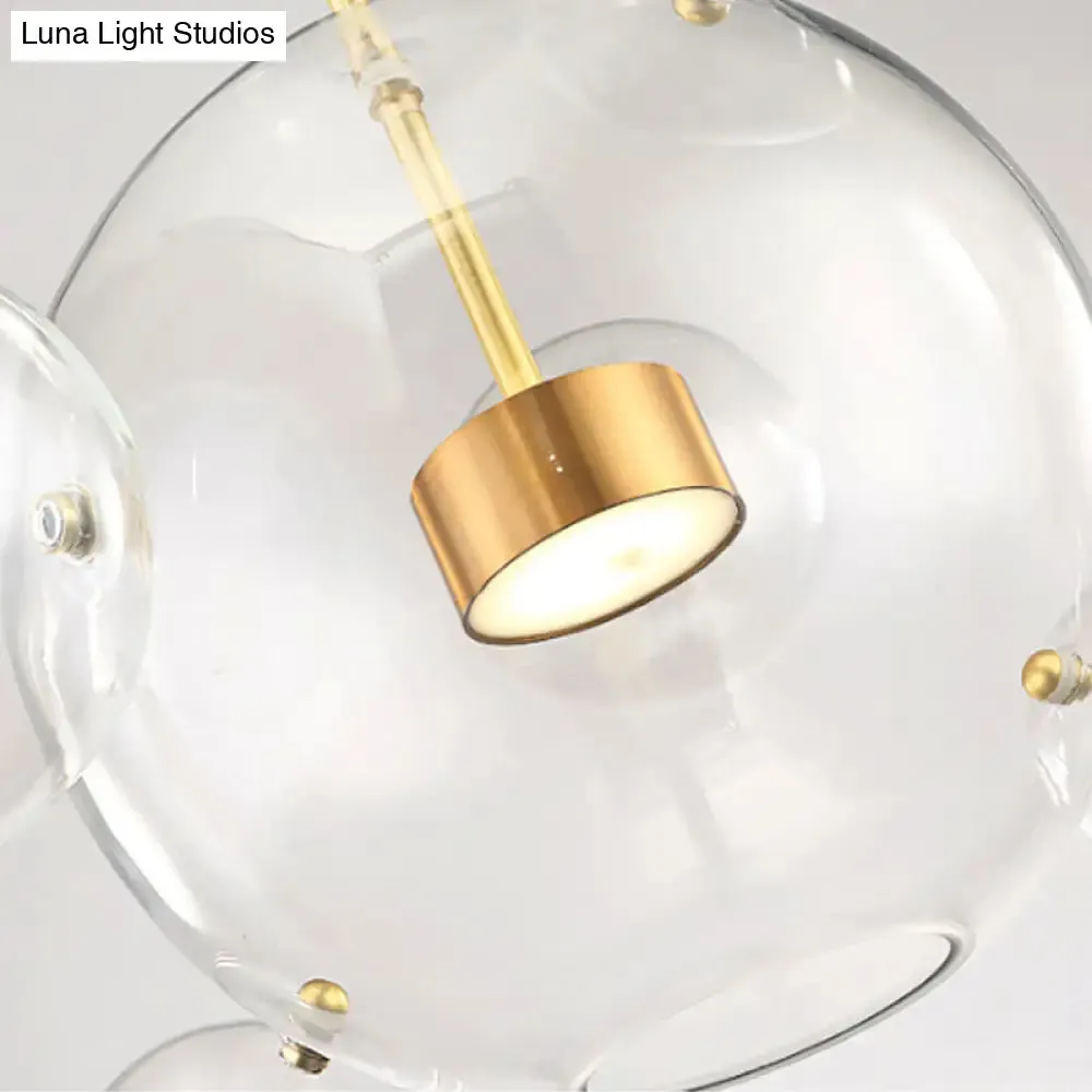 Minimal Brass Bubble Pendant Light with 5 Clear Glass Heads