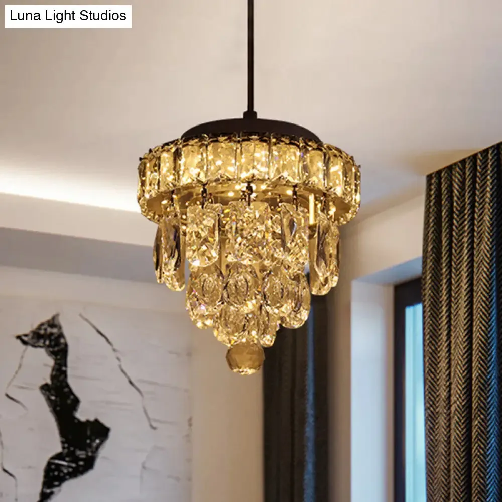 Modern 5-Tier 1-Light Mini Pendant Lamp with Clear Crystal Suspension