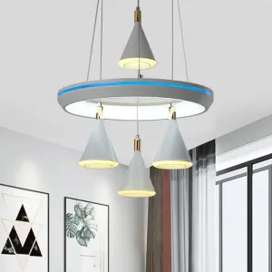 Modern Acrylic LED Pendant Light with Conical Shape and 4-Head Suspension, White Finish