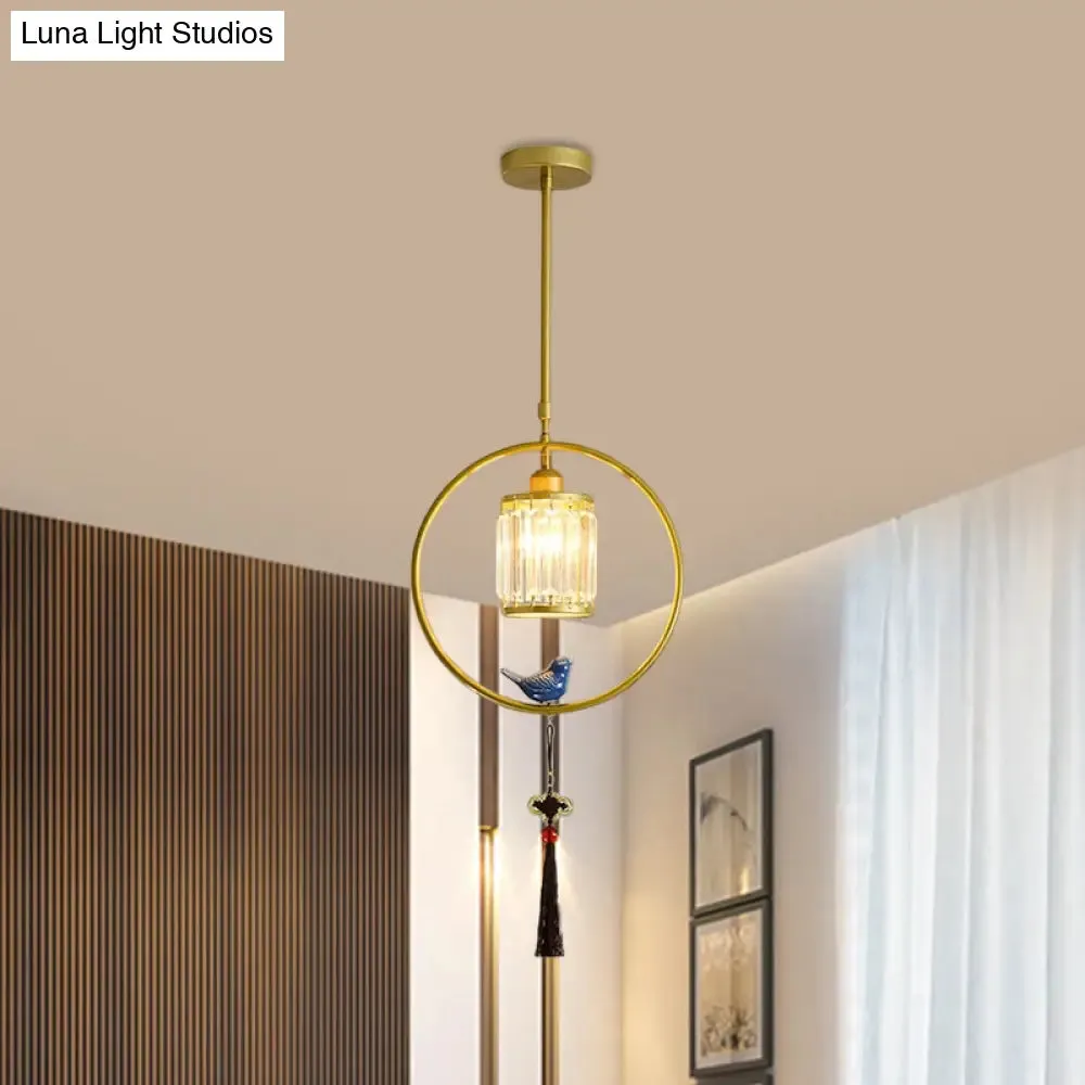 Modern Black and Gold Prismatic Crystal Pendant Light with Hanging Tassel