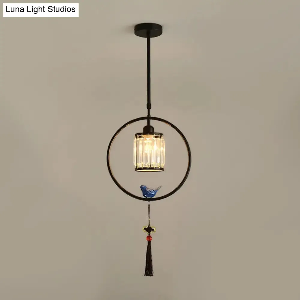 Modern Black and Gold Prismatic Crystal Pendant Light with Hanging Tassel