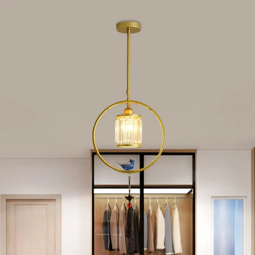 Modern Black and Gold Prismatic Crystal Pendant Light with Hanging Tassel