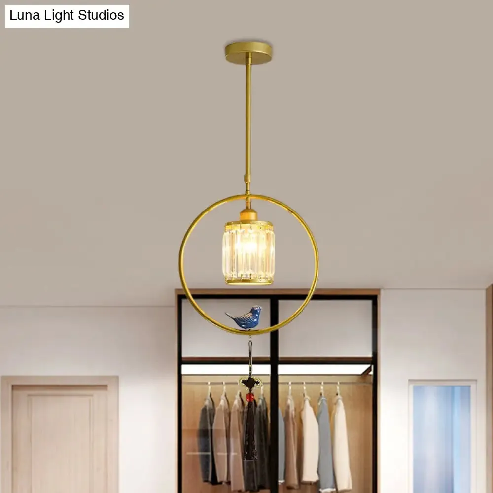 Modern Black and Gold Prismatic Crystal Pendant Light with Hanging Tassel