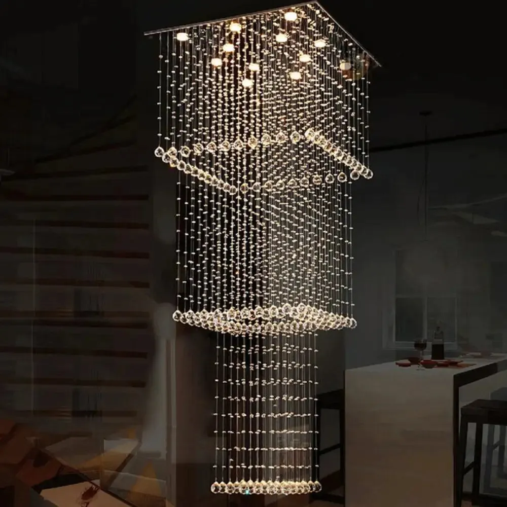 Modern Crystal Multi Pendant Light with 13 LED Heads and Silver Finish