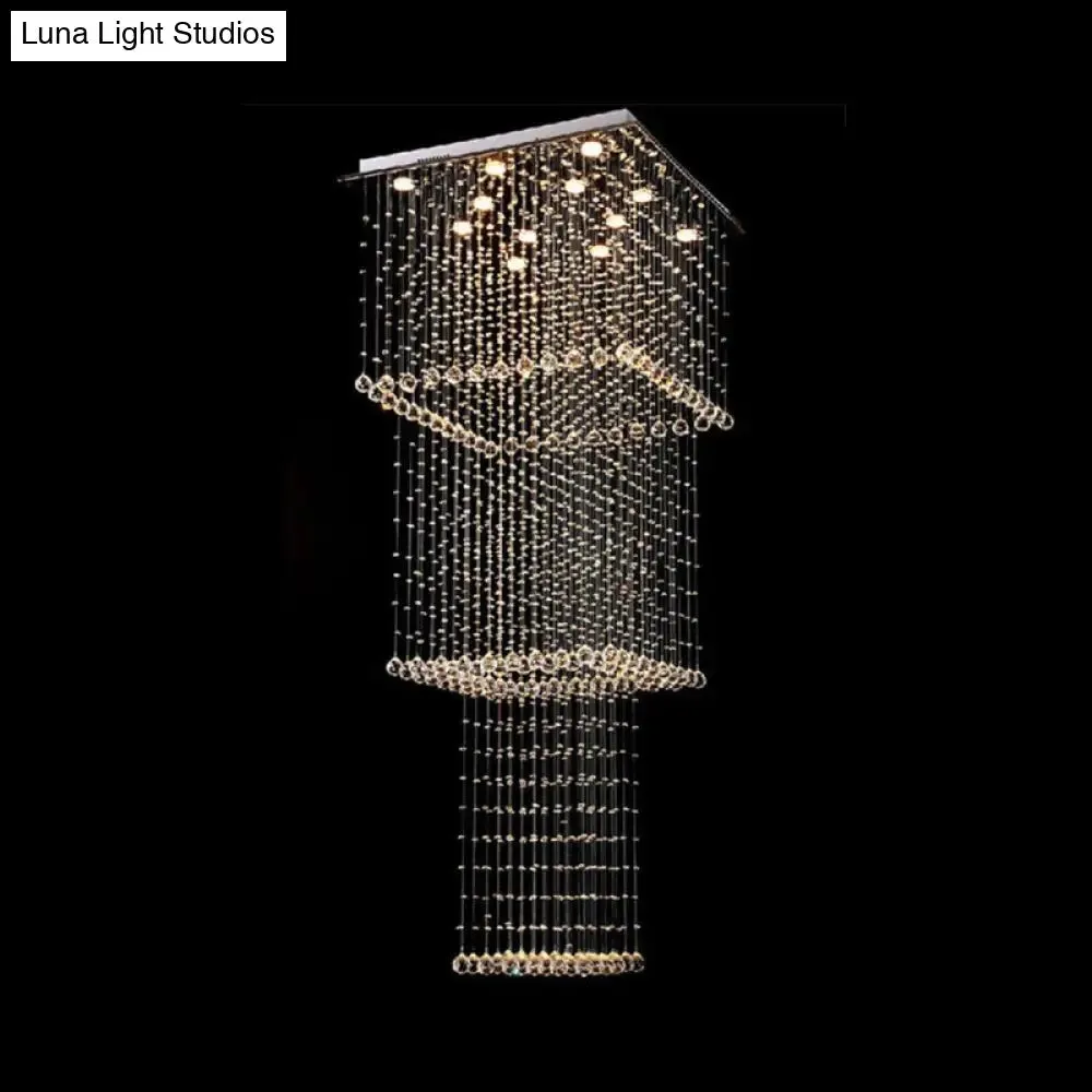 Modern Crystal Multi Pendant Light with 13 LED Heads and Silver Finish