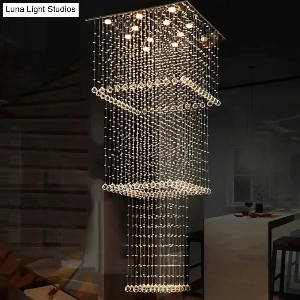 Modern Crystal Multi Pendant Light with 13 LED Heads and Silver Finish