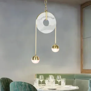 Modern Gold Pendant Light with White Glass LED, Pull-chain and 2 Lights